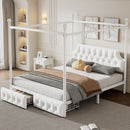 Canopy Platform Bed With Upholstered Headboard And 2 Storage Drawers - White