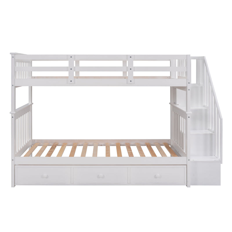 Stairway Twin Over Twin Bunk Bed With Three Drawers For Bedroom, Dorm