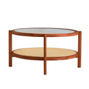 Modern Style Circular Double Layer Tea Table With Rattan Weave