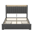Queen Size Bed Frame with Storage Headboard and Charging Station, Upholstered Platform Bed with 3 Drawers, No Box Spring Needed, Dark Gray