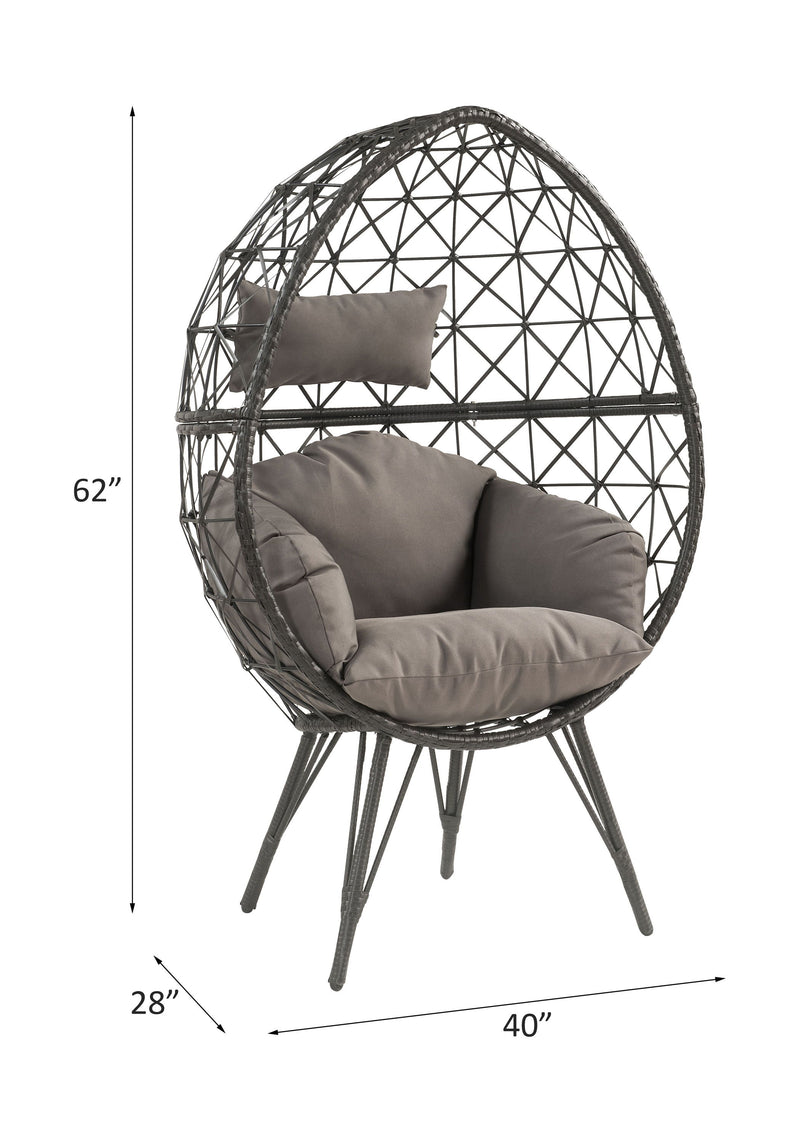 Aeven - Patio Lounge Chair - Light Gray Fabric & Black Wicker