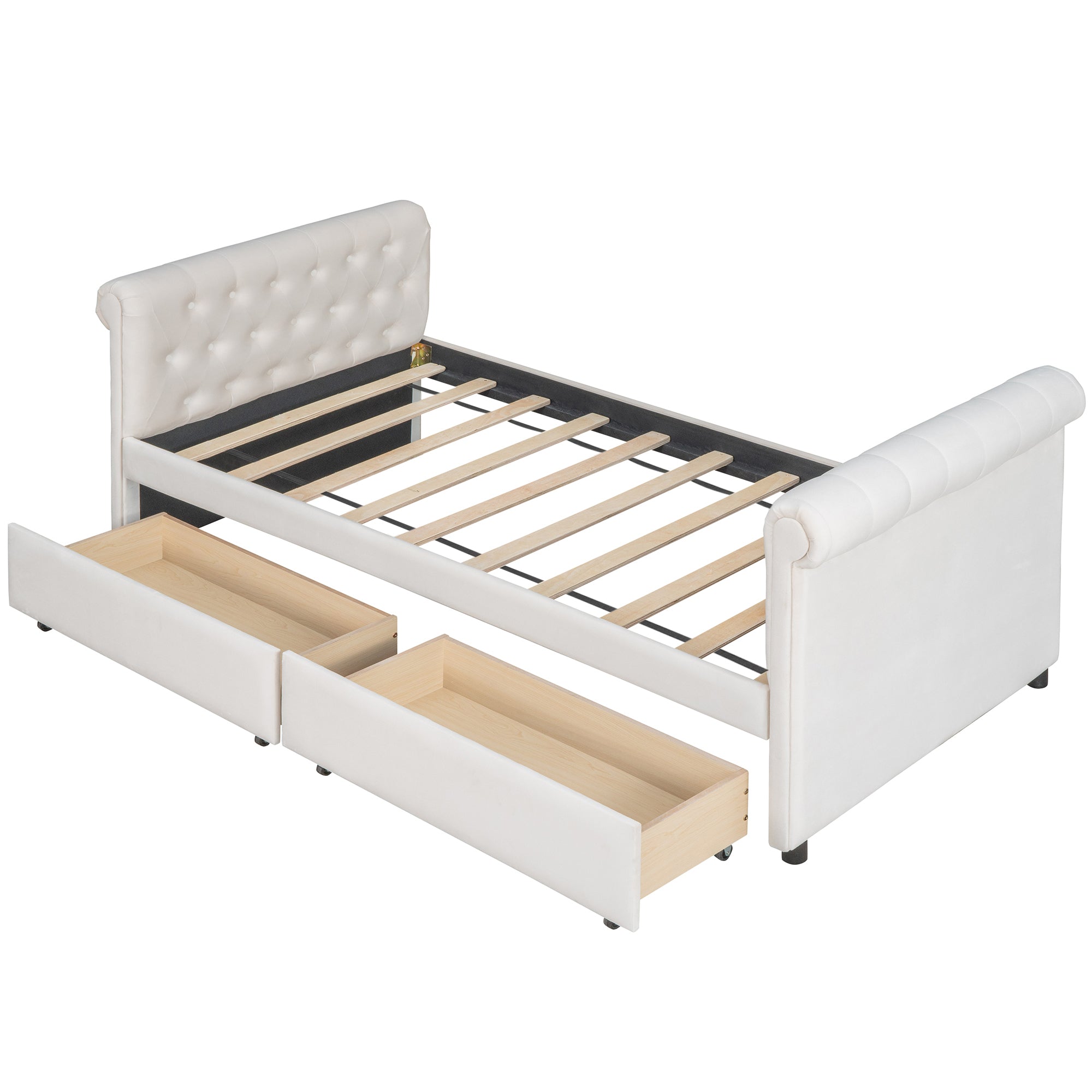 Twin Size Upholstered daybed with Drawers, Wood Slat Support, Beige(OLD SKU :LP000117AAA) - Atlantic Fine Furniture Melbourne FL