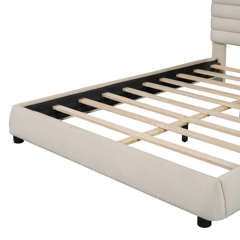 Upholstered Platform Bed Frame And Stylish Curve Shaped Design