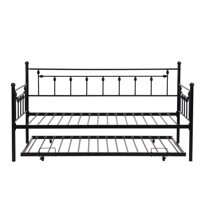 Twin Size Metal Daybed with Pull Out Trundle, Modern 2 in 1 Sofa Bed Frame for Kids Teens Adults,Single Daybed Sofa Bed Frame for Bedroom Living Room Guest Room,No Box Spring Needed