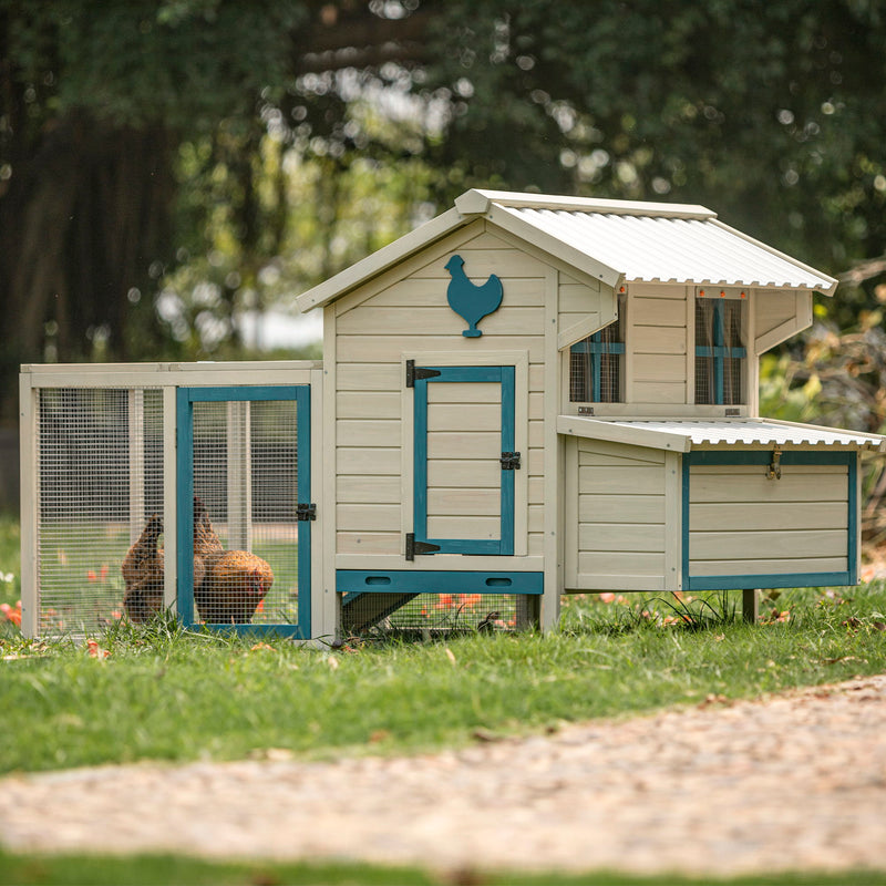 Weatherproof Outdoor Chicken Coop With Waterproof Pvc Roof. Outdoor Chicken Coop With Removable Bottom For Easy Cleaning, Large Space Coop Suitable For 5-7 Chickens - White