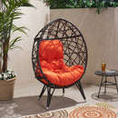 Outdoor Wicker Teardrop Chair With Cushion - Orange / Brown