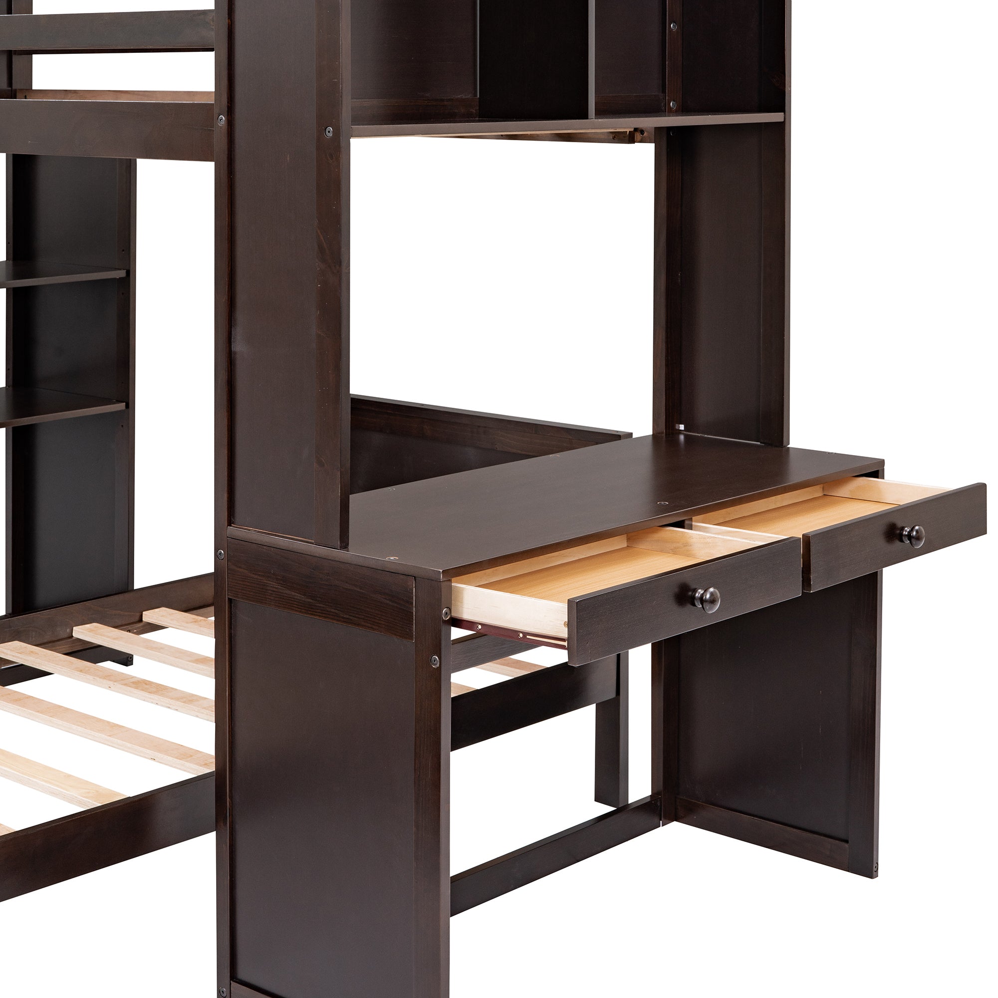 Twin size Loft Bed with a Stand-alone bed, Shelves,Desk,and Wardrobe-Espresso - Atlantic Fine Furniture Melbourne FL