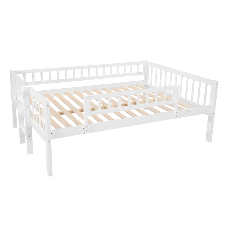 Full-Over-Full-Over-Full Triple Bed with Built-in Ladder and Slide , Triple Bunk Bed with Guardrails, White(OLD SKU :LP000052AAK)