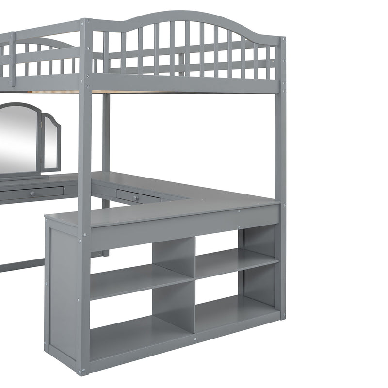 Loft Bed With Drawers, Cabinet, Shelves With Desk