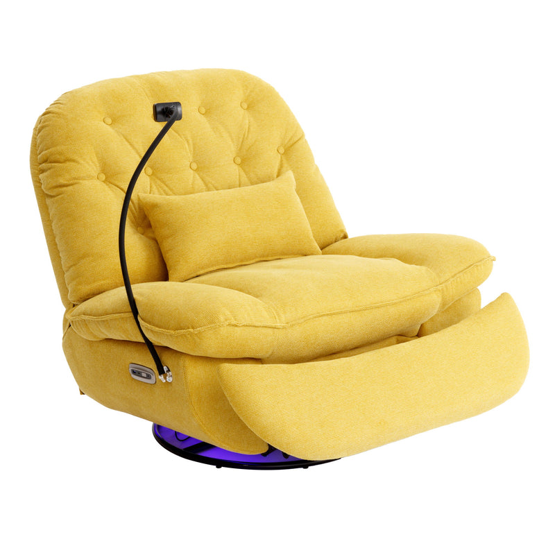 270° Swivel Power Recliner With Voice Control - Bluetooth Music Player, USB Ports, Atmosphere Lamp, Hidden Arm Storage And Mobile Phone Holder For Living Room, Bedroom, Apartment