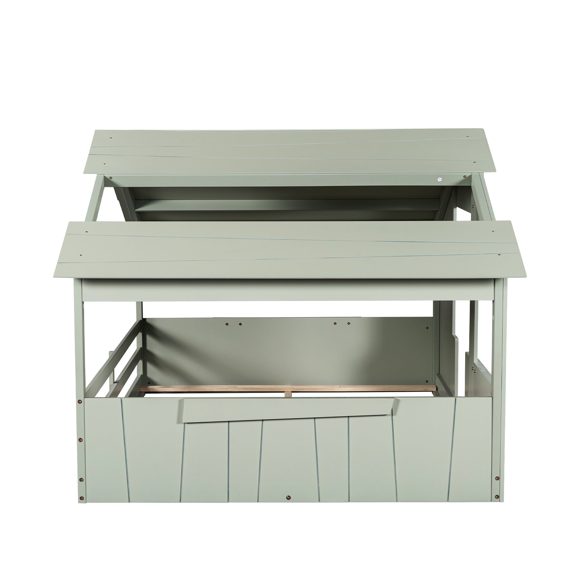 Wood Full Size House Bed with Roof, Window and Guardrail, Light Green - Atlantic Fine Furniture Melbourne FL