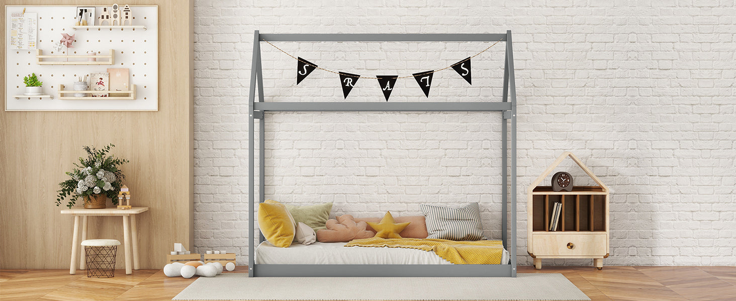 Twin Size Wooden House Bed, Gray - Atlantic Fine Furniture Melbourne FL