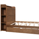 Full Size Platform Bed with Storage Headboard and Twin Size Trundle, Walnut
