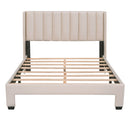 Full Size Storage Bed Velvet Upholstered Platform Bed with a Big Drawer - Beige