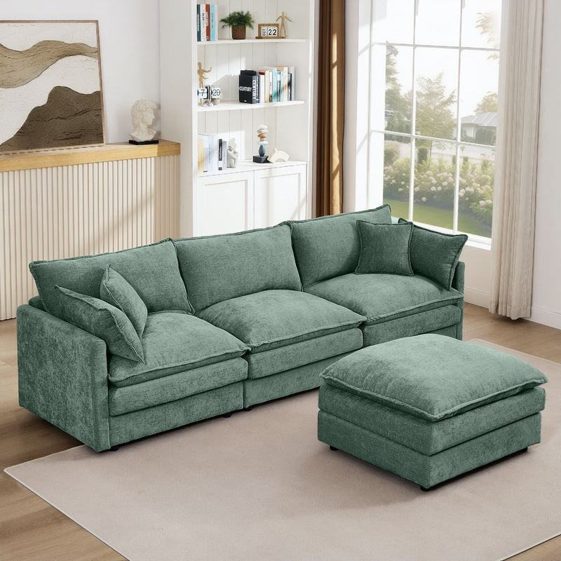 L Shaped Modular Sectional Sofa With Movable Ottoman, 3 Seater Comfortable Seating