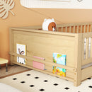 Twin size Floor Platform Bed with Built-in Book Storage Rack, Door,Natural