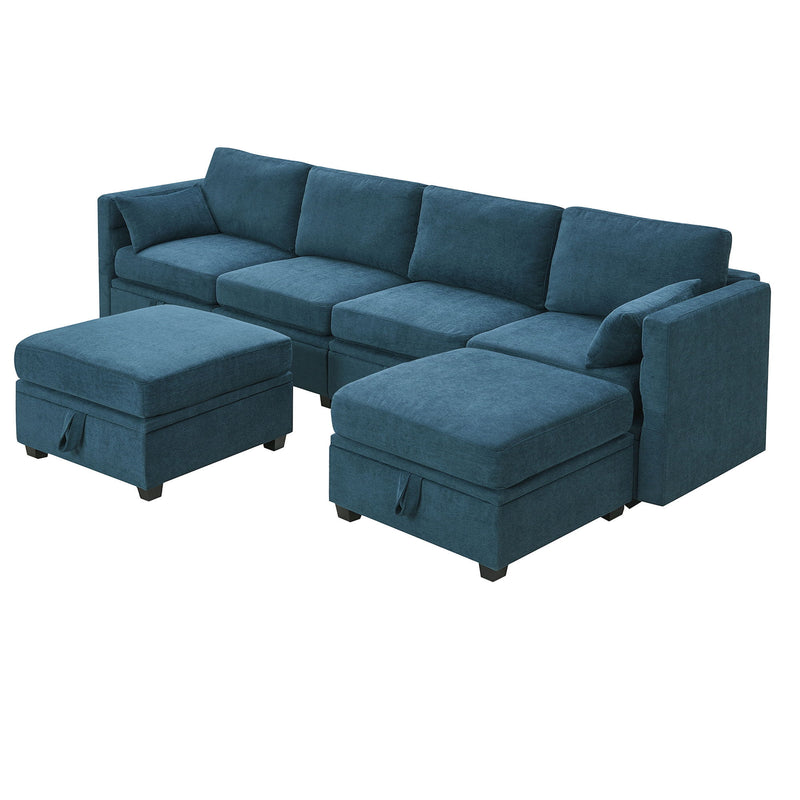 Chenille Modular Sectional Sofa, U Shaped Couch With Adjustable Armrests And Backrests, 6 Seat Reversible Sofa Bed With Storage Seats For Living Room, Apartment