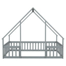 Wood House-Shaped Floor Bed With Fence, Guardrails