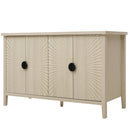 4 Door Sideboard, Carved Sideboard Buffet Cabinet With Storage, Modern Coffee Bar Cabinet With Adjustable Shelf For Living Room, Dining Room, Kitchen - Natural