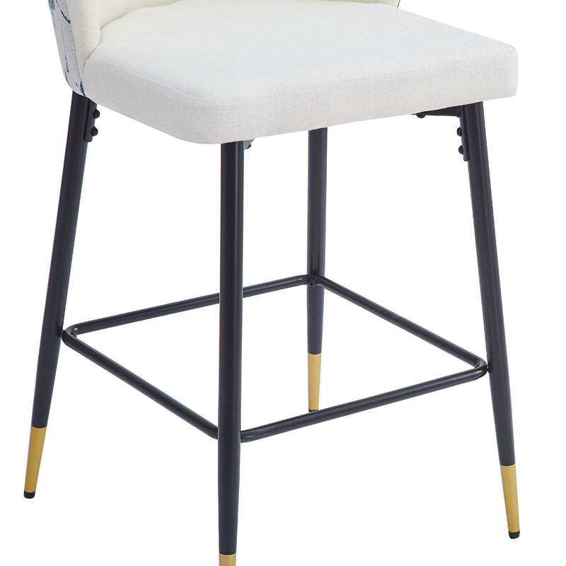 Counter Height Bar Stools (Set of 2), Jacquard Upholstered, Metal Footrest