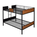 Full Over Full Bunk Bed Modern Style Steel Frame Bunk Bed With Safety Rail, Built-In Ladder For Bedroom - Brown