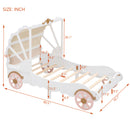 Twin Size Princess Carriage Bed with Canopy, Wood Platform Car Bed with 3D Carving Pattern, White+Pink+Gold