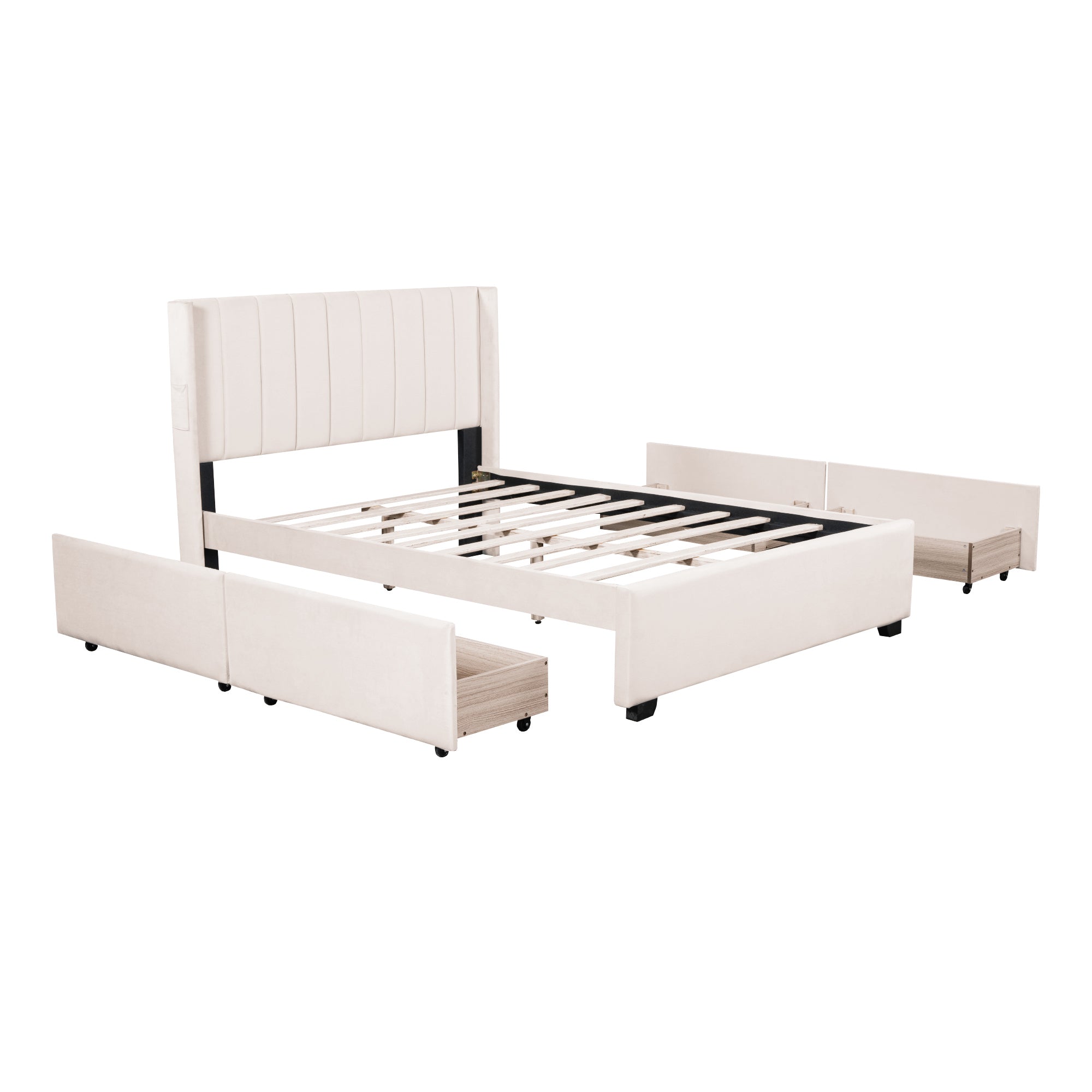 Full Size Upholstered Bed with 4 Drawers, Beige - Atlantic Fine Furniture Melbourne FL