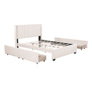 Full Size Upholstered Bed with 4 Drawers, Beige