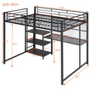 Metal Loft Bed With Desk, 3 Shelves And Ladder