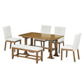 Topmax - 6 Piece Farmhouse Extendable Dining Table Set Trestle Kitchen Table Set With Removable Leaf And Upholstered Dining Chair And Bench For Dining Room