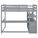 Full Size Loft Bed with Desk and Shelves,Two Built-in Drawers,Gray(Old SKU: GX000416AAE)