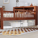 Bed With Headboard Storage Rack, 2 Under Bed Drawers, 3 Side Guardrails For Safety