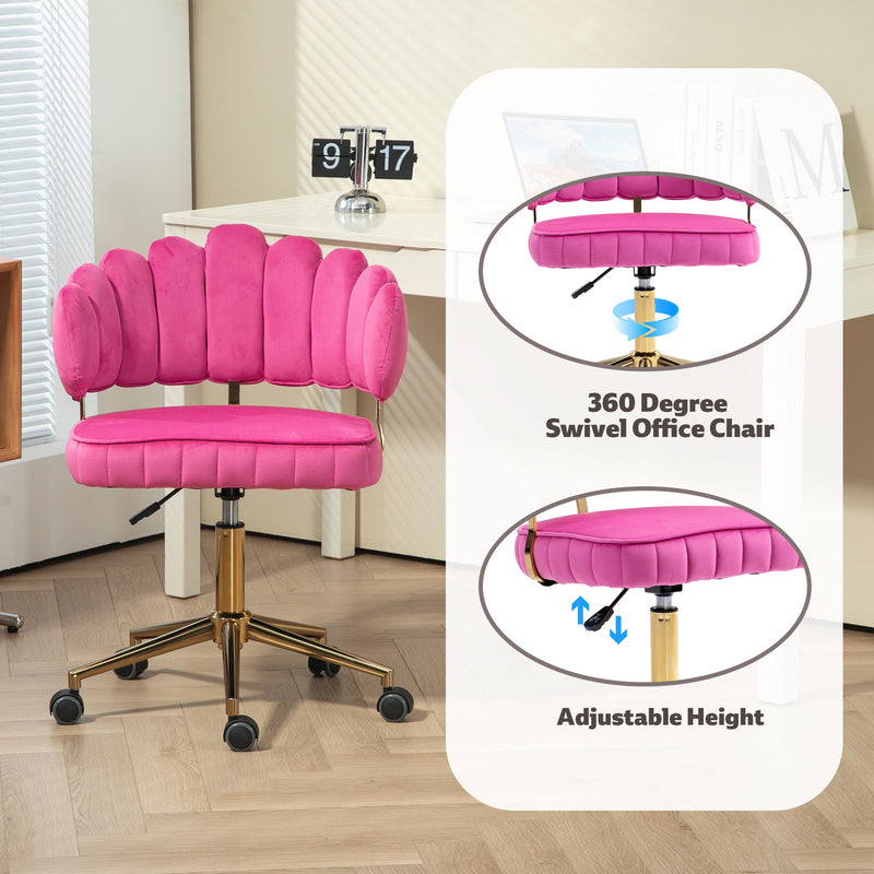 Modern Velvet Home Office Desk Chair With Adjustable Height And Swivel Wheels