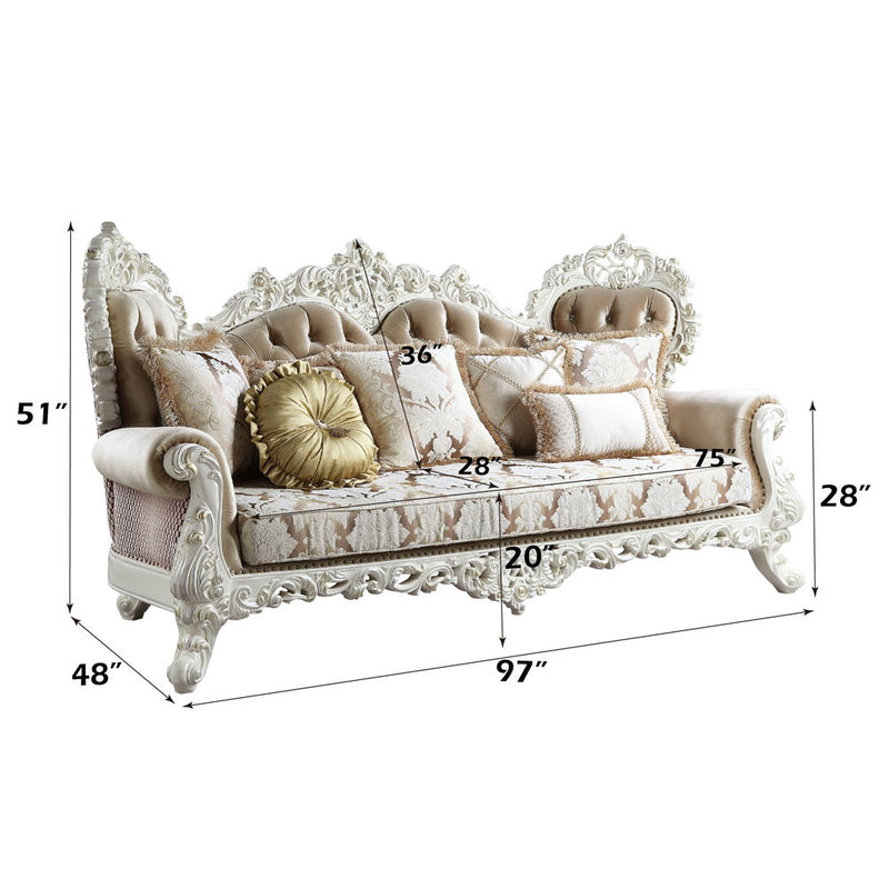 Vanaheim - Sofa - Fabric & Antique White Finish