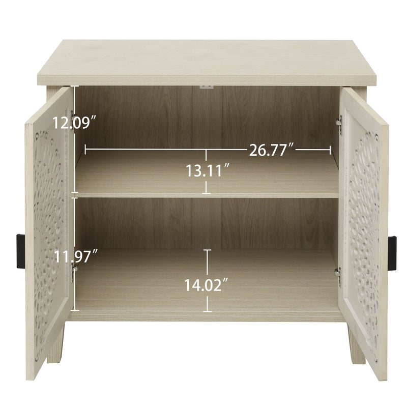 Hollow Carved 2 Door Accent Cabinet Sideboard Buffet Storage Cabinet With Adjustable Shelf For Entryway Living Room Bedroom - Natural
