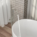 Freestanding Bathtub Faucet Floor Mount Tub Filler With Swivel Gooseneck Spout And Cylinder Handheld