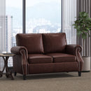 Contemporary Loveseat With Nailhead Trim - Dark Brown