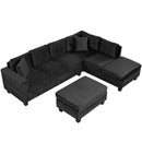 Modern Sectional Sofa With Storage Ottoman, L - Shape Couch With 2 Pillows And Cup Holders