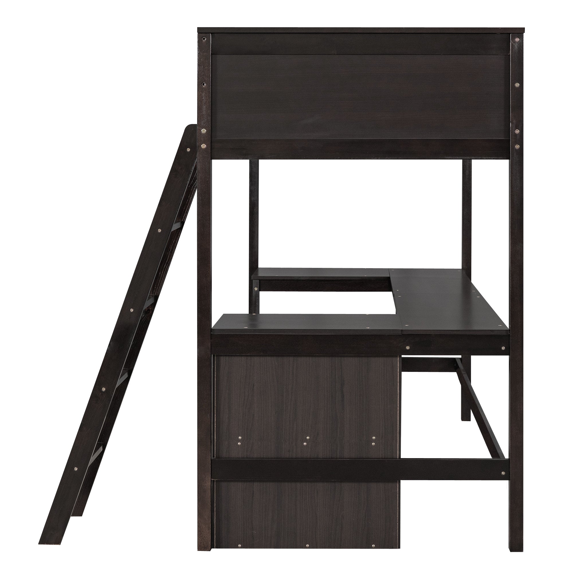 Twin size Loft Bed with Shelves and Desk, Wooden Loft Bed with Desk - Espresso(OLD SKU:LT000537AAP) - Atlantic Fine Furniture Melbourne FL