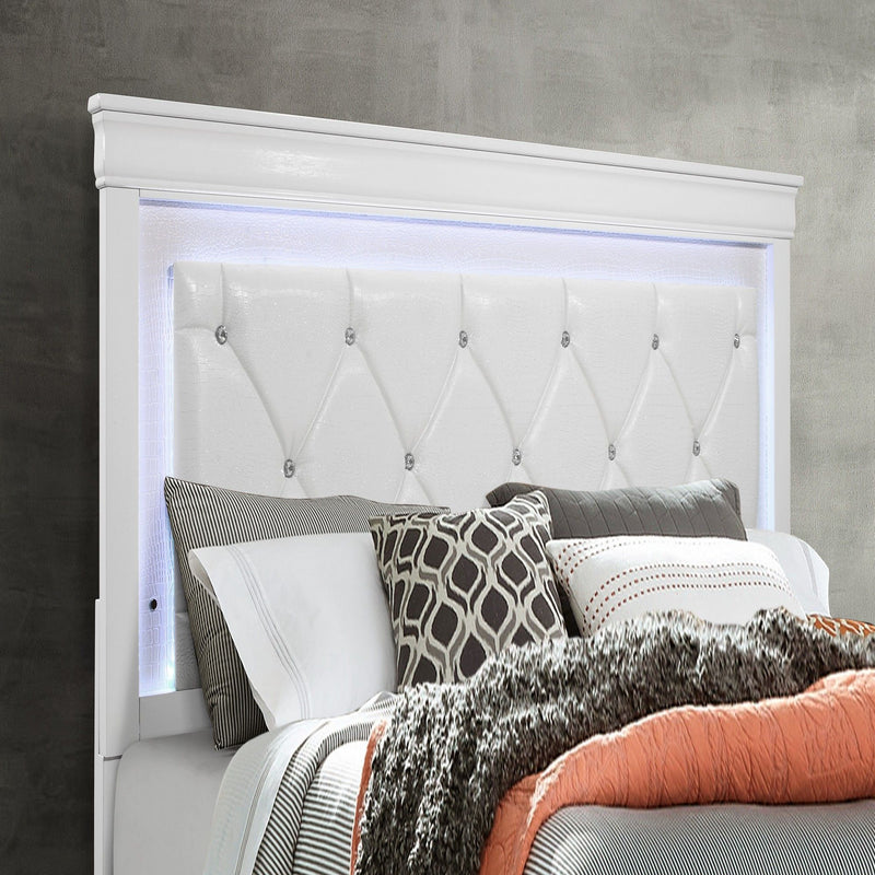 Shaker - 5 Pieces Bedroom Set With Crystal Inspired Tufted Headboard And LED Lighting