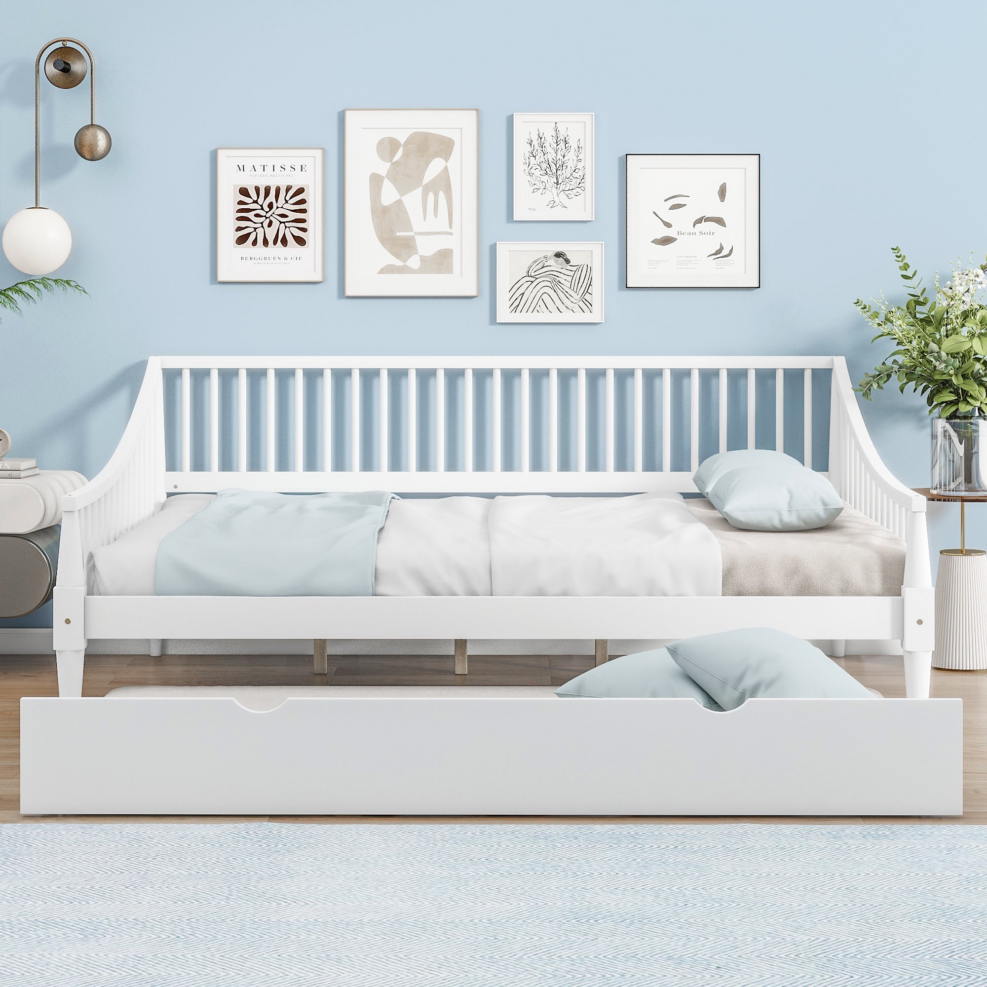 Full Size Daybed with Trundle and Support Legs, White - Atlantic Fine Furniture Melbourne FL