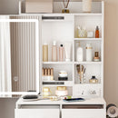 Space Saving Makeup Vanity Desk With Mirror & Adjustable Led Lights, Built-In Power Outlet, Hidden Storage, Includes Stool & Shelf - White