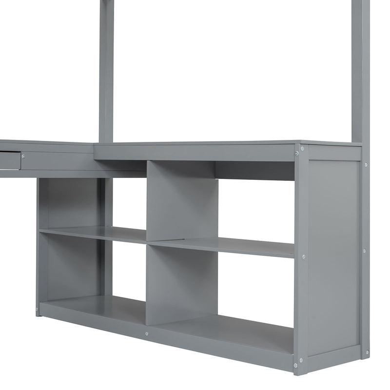 Loft Bed With Drawers, Cabinet, Shelves With Desk