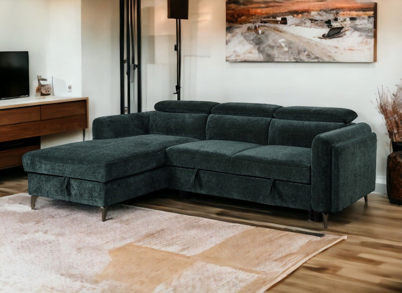 Zadok - Chenille Sectional Sofa With Sleeper & Storage - Green