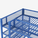 Full Size Metal Loft Bed with 4-Tier Shelves and Storage, Blue