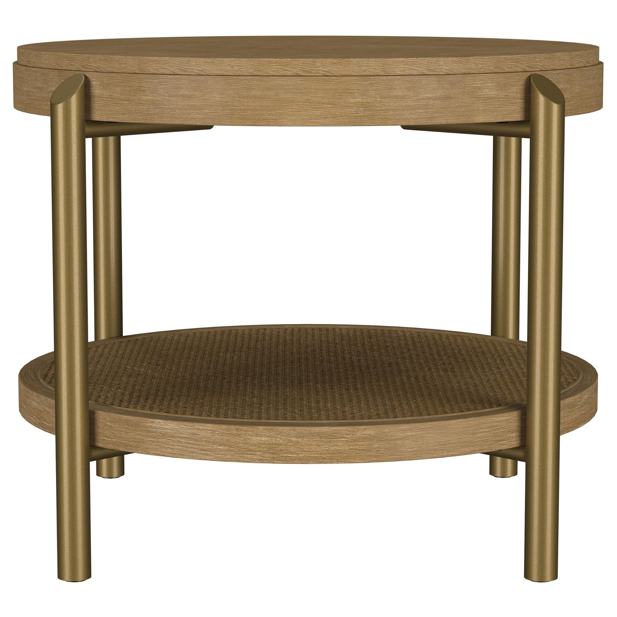 Arini Round End Side Table With Storage Shelf Sand Wash