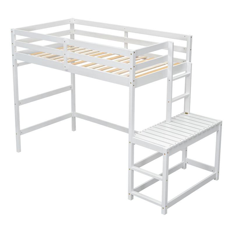 High Loft Bed With Ladder Landing Platform, Ladders, Guardrails