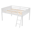 Full Size Wood Loft Bed with Ladder, ladder can be placed on the left or right, White