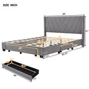 Queen Size Storage Bed Linen Upholstered Platform Bed with 3 Drawers (Gray)