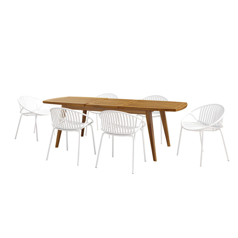 Modern Outdoor 7 Piece Expandable Dining Set With Stackable Chairs